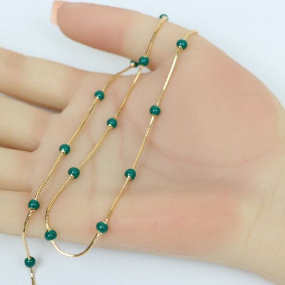 "Rose Gold Necklace with Green Beads, XPNL0132 - Picture 11 of 12